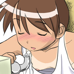 2chan blush breasts closed_eyes down_blouse modoi nijiura_maids nipple_slip nipples open_mouth small_breasts tanlines water