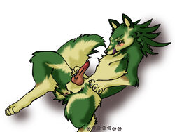 1boy anthro anthrofied green_fur ikara69 link lying male male_only nude on_back penis solo straight_hair the_legend_of_zelda twilight_princess wolf wolf_link