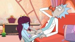 1boy 1girls 2d alien blowjob blue_skin female male oral rick_and_morty rick_sanchez unity_(rick_and_morty) viznity