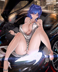 1girls azur_lane bag blue_hair blue_nails breasts bubble_butt car dress evening_gown feet female ground_vehicle halter_dress handbag high_heels highres huge_ass huge_breasts jewelry large_breasts looking_at_viewer mhk_(mechamania) motor_vehicle nail_polish necklace panties partially_visible_vulva presenting presenting_pussy purple_eyes purse revealing_clothes sequin_dress silver_dress sitting soles solo st._louis_(azur_lane) st._louis_(luxurious_wheels)_(azur_lane) teasing thick_thighs underwear