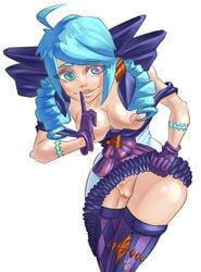 1girls blue_hair blush breasts female glitchingdice gwen_(league_of_legends) league_of_legends multicolored_eyes puppet solo twin_drills twintails