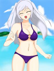 1girls ass_visible_through_thighs beach bikini bikini_bottom bikini_top breasts female female_only fire_emblem fire_emblem_awakening fire_emblem_heroes happy light-skinned_female light_skin long_hair nintendo ocean open_mouth outdoors outside purple_bikini purple_bikini_bottom purple_bikini_top robin_(female)_(summer)_(fire_emblem) robin_(fire_emblem) robin_(fire_emblem)_(female) solo solo_female twintails water white_hair yoshio_hentai