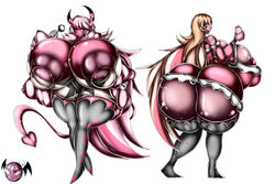 1girls ass big_ass big_breasts black_stockings breasts clothing costume dark-skinned_female dark_skin dat_ass demon demon_girl female gigantic_ass gigantic_breasts grimotk hair helluva_boss horns huge_ass huge_breasts human human_verosika_mayday humanized latex_stockings long_hair looking_at_viewer looking_back microphone seductive seductive_smile self_paradox sideboob simple_background small_clothes smile solo stockings succubus tail tattoo verosika_mayday_(helluva_boss) vivienne_medrano