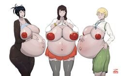 3girls areolae belly big_areola big_belly big_breasts black_hair blonde_hair breasts brown_hair character_request closed_eyes clothed clothing exposed_breasts female female_only fire_emblem huge_belly hyper_belly hyper_pregnancy large_breasts multiple_girls nipples oribe_tsubasa pregnant ready_to_pop short_hair skirt standing tagme tagme_(character) tokyo_mirage_sessions_#fe yumizuru_eleonora zeruxu