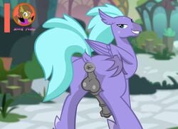 anus avian balls equid equine european_mythology exhibitionism feral friendship_is_magic genitals greek_mythology hasbro hi_res hippogriff male mammal moon_pearl my_little_pony mythological_avian mythology penis seaspray_(mlp) solo solo_male