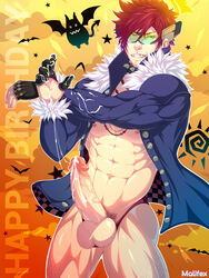 1boy balls bara bats bosschan cum gloves green-tinted_eyewear human human_only jacket male male_only malifex mazjojo messy muscle original_character penis pinup red_hair solo_male sunglasses tinted_eyewear uncircumcised