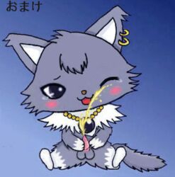 anthro chibi dian_(jewelpet) domestic_cat felid feline felis fur genitals grey_body grey_fur jewelpet low_res male mammal peeing penis sanrio solo unknown_artist