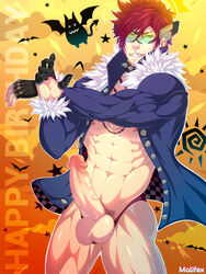 1boy bara bats birthday bosschan gloves green-tinted_eyewear human human_only jacket male male_only malifex mazjojo original_character penis pubes red_hair solo_male sunglasses tinted_eyewear uncircumcised