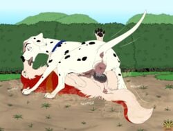 101_dalmatians 2020 2021 2girls absurd_res animal_genitalia animal_pussy anus balto_(film) bodily_fluids butt canine_anus canine_genitals canine_pussy dalmatian dangerdoberman detailed_background digital_drawing_(artwork) disney female/female female_only feral feral_on_feral furry genital_fluids genitals grass happy happy_sex hi_res jenna_(balto) kissing lesbian_sex open_eyes perdita pussy pussy_juice pussy_juice_drip tongue tongue_out vulva yuri