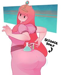 1girls adventure_time ass bubble_butt clothed clothing dabble english_text female female_only huge_ass long_hair looking_back pink_hair pink_skin princess_bubblegum solo text thick_thighs wide_hips