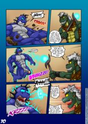 abs angry anthro aquatic_dragon blue_body blue_scales bob_(vju79) body_control broken_horn captive_(vju79) captive_(vju79):_part_ii clenched_teeth clothed clothing comic dialogue dragon duo ear_fins english_text evil_face evil_grin extraction fight fin floating frill_(anatomy) frown gem genitals gharn_(vju79) glans glowing glowing_eyes glowing_orb good_boy green_body green_scales grunting hair head_crest head_frill heterochromia hi_res holding_object horn humanoid_genitalia humanoid_penis leather_cuffs long_hair magic magic_stone magic_user male marine multicolored_body muscular muscular_anthro muscular_male nude onomatopoeia open_mouth page_70 pecs penis scales scalie screaming simple_background skimpy smile sound_effects staff suspension teeth text torn_cape two_tone_body vein veiny_penis vju79 white_hair wingless_dragon yellow_sclera