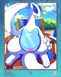 absurd_res beach beach_chair bikini blush cameltoe clothing female feral genitals hi_res legendary_pokémon lugia nintendo nulloffset pokemon pokemon_(species) public putside seaside sitting solo swimwear video_games