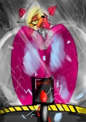 against_glass animatronic behind_glass big_breasts breast_expansion breasts breasts_on_glass broken_glass button cracked_glass expansion fableeg five_nights_at_freddy's five_nights_at_freddy's:_sister_location fox funtime_foxy_(fnaf) funtime_foxy_(fnafsl) glowing_eyes huge_breasts metal_tongue robot robot_girl sister_location yellow_eyes