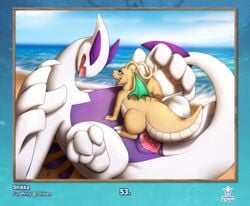 1girls absurd_res beach bodily_fluids closed_eyes dragon dragonite duo female feral from_front_position genital_fluids genitals hi_res interspecies laying_on_ground legendary_pokémon looking_at_viewer looking_back lugia lying male male/female nintendo on_back open_mouth outside penetration penis pokemon pokemon_(species) reverse_missionary_position sand sea seaside sex shikaro shiny_pokémon size_difference spread_legs spreading tongue tongue_out vaginal_penetration vein veiny_penis video_games water wings