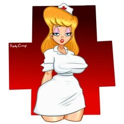 1girls animaniacs big_ass big_breasts big_butt blonde_hair blue_eyes breasts female female_only hello_nurse heloise_nerz human lipstick nurse nurse_uniform red_lipstick roby_creep