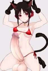 1futa alternate_breast_size armpits arms_up balls bare_arms bare_legs bare_shoulders bikini black_hair bra breasts cat_ears cat_tail catgirl choker cocq_taichou costume edit female futa_only futanari gloves gvedit hair_ornament huge_balls huge_cock kaguya-sama_wa_kokurasetai_~tensai-tachi_no_renai_zunousen~ large_penis medium_breasts medium_hair navel penis posing red_eyes ribbon shinomiya_kaguya shy sitting socks spread_legs sweat sweatdrop thick_thighs third-party_edit