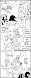 1boy 4girls absurd_res bb_(baalbuddy) comic_strip dialogue elf elf_female english_text female funny goblin goblin_female light-skinned_female light_skin male monochrome orc orc_male politics speech_bubble tagme thirsty three_panels white_background