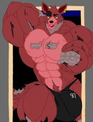 1boy 2021 absurd_res anthro anthro_only ball_bulge balls balls_under_clothes big_bulge big_muscles bulge canid canine clothing doorframe earpiece five_nights_at_freddy's flaccid flexing fox foxy_(fnaf) furry furry_only grasping_at_viewer hi_res huge_bulge huge_muscles hyper hyper_balls hyper_bulge hyper_muscles hyper_penis looking_at_viewer machine male male_only mammal marvolk muscular muscular_anthro muscular_male number open_mouth penis penis_bulge penis_under_clothes robot robot_arm robotic_damage solo solo_male tongue tongue_out topless underwear video_games