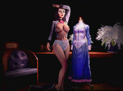 1girls 3d 3d_(artwork) bioshock bioshock_infinite brown_hair burial_at_sea changing_room clothing elizabeth_comstock female female_only human kyle_phalanx light-skinned_female light_skin noir panties rapture_(bioshock) solo underwear undressed white_panties