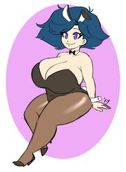 blue_hair bunny_girl bunnysuit female_only huge_breasts icy kuna_(lr_mano) purple_eyes short_hair sole_female thick_thighs