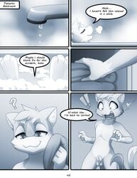 2021 anthro balls comic darkmirage digital_media_(artwork) english_text feet fingers genitals hi_res male nude page_46 smile text toes