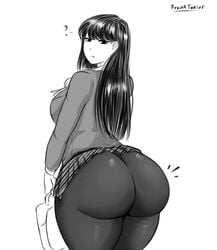 1girls ? ass ass_focus behind_view big_ass black_and_white black_legwear bottom_heavy fat_ass franktonius huge_ass komi-san_wa_komyushou_desu komi_shouko looking_at_viewer looking_back monochrome pantyhose round_ass short_skirt skirt tight_clothing