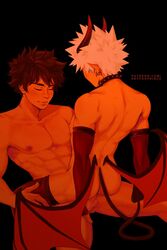 2boys anal anal_sex ass bare_ass bare_back bare_chest bare_shoulders demon demon_boy demon_horns demon_tail demon_wings devil_tail earrings gay gloves hand_on_thigh heyfoxprince incubus izuku_midoriya katsuki_bakugou male male/male male_penetrated male_penetrating my_hero_academia penis penis_in_ass spiked_collar succubus_(male) thigh_highs thighhighs yaoi