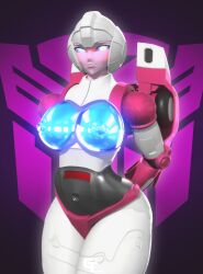 1girls 3d 3d_(artwork) arcee arcee_(g1) autobot big_breasts blue_breasts blue_eyes blush breasts female female_only hands_behind_back nipples robot robot_girl seductive_smile solo thick_thighs transformers trawert wide_hips