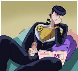 1boy animated clothed cum cumming diamond_is_unbreakable jerkingoff jojo's_bizarre_adventure josuke_higashikata male male_only masturbation penis solo solo_male watching_porn