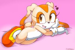 1girls anthro cream_the_rabbit duplichance exposed_torso female footwear full_body furry handwear humanoid lagomorph nude pink_background rabbit sega solo solo_focus sonic_(series) young