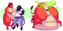 2016 2girls absurd_res anal_vore anthro ass belly big_belly big_breasts big_butt breasts cattle charlie_(karps) claws clothing dat_ass dragon fart farting fat_ass fat_butt female furry hair hi_res horn huge_belly huge_butt karps looking_back nude overweight overweight_female pussy red_body sharp_teeth simple_background smile sweatpants_(artist) teeth thick_thighs tongue tongue_out vore weight_gain wide_hips