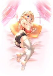 1girls 5_fingers 5_toes arm_behind_head ass bangs bare_shoulders bare_toes bed bedroom big_breasts blonde blonde_hair blue_eyes blush blushing blushing_at_viewer breasts calves cameltoe colored cute eyelashes female female_focus female_only fit fit_female hi_res highres hololive hololive_english hololive_myth honkivampy huge_breasts indoors large_breasts light-skinned_female light_skin looking_at_viewer lying lying_on_side nipple_bulge open_mouth overflowing_breasts pajamas pussy short_hair shorts side_view sideboob smile smiling smiling_at_viewer solo solo_female solo_focus teasing thick thick_ass thick_hips thick_thighs thighhighs thighs thin_waist uncensored virtual_youtuber watson_amelia wide_hips