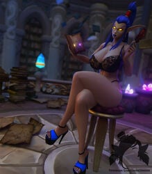 3d big_ass big_breasts big_thighs blood_elf blue_hair dragon gadgetzanauctionhouse glasses glowing_eyes high_heels hoop_earrings lingerie malygos mature_female milf mommy nerd open_toe_shoes pointy_ears sneer thong toenail_polish world_of_warcraft wow