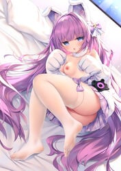 1girls animal_ears azur_lane breasts bunny_ears chen_bin feet female female_only nipples no_bra nopan open_shirt pussy see_through tashkent_(azur_lane) thighhighs uncensored