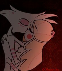 1boy 1girls 2demons angel_dust_(hazbin_hotel) anthro arachnid arthropod blonde_hair breasts charlie_morningstar_(hazbin_hotel) claws closed_eyes demon duo female femboy femboy_on_female fur girly hair hazbin_hotel humanoid humanoid_on_anthro interspecies itanatsu-chan kissing love male male/female multi_arm multi_limb multicolored_body multicolored_fur pink_body pink_fur romantic_ambiance romantic_couple spider straight two_tone_body two_tone_fur vivienne_medrano white_body white_fur