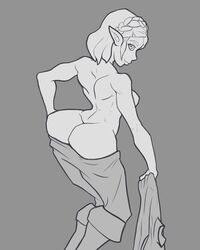 1girls big_ass black_and_white breasts looking_back muscular nut_your_problem princess_zelda short_hair sketch smile tears_of_the_kingdom the_legend_of_zelda thick_ass undressing zelda_(tears_of_the_kingdom)