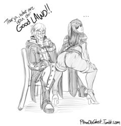 ... 1boy 1girls 2014 anaconda_(song) ass bodystocking bodysuit chair clothed english_text expressionless fire_emblem fire_emblem_awakening greyscale high_heels monochrome nintendo pltnm06ghost robin_(fire_emblem) robin_(fire_emblem)_(male) seated shocked_expression shoooohhhh simple_background sketch tharja_(fire_emblem) traditional_media_(artwork) tumblr_username twerking white_background