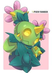 :3 blush elemental_creature female flora_fauna furry genitals hi_res kicktyan looking_down maractus nintendo plant pokémon_(species) pokemon pokemon_focus pussy solo video_games yellow_eyes