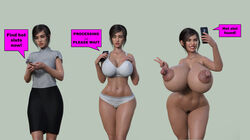 1girls anatomically_correct ass_expansion big_breasts big_lips breast_expansion breast_inflation butt_inflation embarrassed english english_text growth hi_res highres hourglass human inflation isabel3dx large_breasts lip_inflation simple_background text transformation