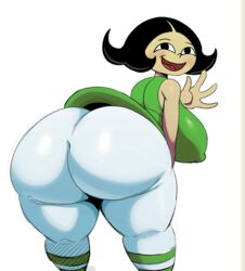 1girls back_view backboob big_ass big_breasts big_butt big_nipples black_eyes black_hair blush cartoon_network cute dexter's_laboratory edit female green_dress huge_ass huge_breasts lee_lee smiling sssonic2 thick white_legwear