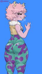 1girls big_breasts black_sclera bottom_heavy hero_outfit_(mha) huge_ass mina_ashido my_hero_academia pink_hair pink_skin sideebi smile solo solo_female thick_thighs tight_clothing yellow_eyes