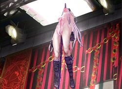 1girls all_the_way_through blood boots braided_hair danganronpa death female_death guro impalement kirigiri_kyouko kneehighs long_hair necrophilia partially_clothed pink_hair pubic_hair spitted stage_lights suicide