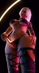 1girls 3d big_ass dildo female female_pubic_hair from_below isabella_valentine lipstick looking_at_viewer makeup mature_female milf panties short_hair solo tattoo white_hair woman_solo