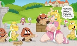 1girls big_breasts big_penis blonde_hair blowjob blue_eyes blush breasts cum cum_in_mouth cum_on_breasts cum_on_hair cum_on_thighs degradation english_text exhibitionism female free_use goomba huge_cock koopa koopa_troopa long_hair male male/female marecattus mario_(series) mind_break multiple_boys nipples penis princess_peach public public_sex public_use super_mario_bros. text toad_(mario)