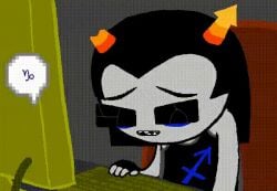 1boy accurate_art_style animated artist_request broken_glasses broken_horn broken_sunglasses clenched_teeth clothed clothing dark_hair equius_zahhak glasses grey_body hair homestuck homestuck_troll horn horns jerking jerkingoff male masturbation one_eye_closed solo_male sunglasses tagme tagme_(artist) unknown_artist watching_porn