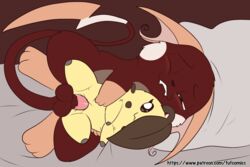 3:2 balls chikorita chocochu feral fuf fur genitals male milk_the_chikorita nintendo one_eye_closed penis pillow plushie plushophilia pokémon_(species) pokemon pokemon_(species) raichu red_body red_fur solo sweetchu video_games