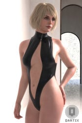 resident_evil resident_evil_4_remake ashley_graham ashley_graham_(ella_freya) 3d 3d_(artwork) 3d_model 3d_render blonde_hair young_female short_hair blue_eyes highres qartix leotard cutout black_leotard revealing_clothes hand_on_ass posing zipper_leotard inside nave inner_sideboob cleavage