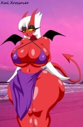 1girls background_character beach big_ass big_breasts big_hips big_thighs bikini bikini_bottom bikini_top black_lips black_lipstick child_bearing_hips criss-cross_halter demon demon_girl demon_horns demon_mom_(helluva_boss) demon_tail female_only halter_bikini halter_top halter_top_bikini hellaverse helluva_boss huge_ass huge_breasts huge_hips huge_thighs lipstick long_hair mother red_body red_eyes red_skin ruby_helen sash self_upload succubus succubus_horns succubus_tail tail two-piece_swimsuit vivienne_medrano vivziepop white_hair wide_hips xml_xrossover_(artist) yellow_sclera