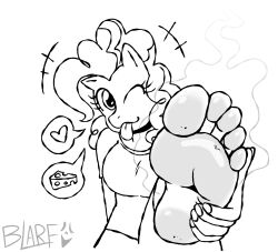 2024 absurd_res alternate_form anthro black_and_white blarf022 blep breasts choker dirty dirty_feet earth_pony equid equine feet female foot_fetish foot_focus foot_grab friendship_is_magic hasbro heart_symbol hi_res horse jewelry mammal monochrome musk my_little_pony necklace one_eye_closed pinkie_pie_(mlp) pony smelly smelly_feet solo stink_fumes teasing teasing_viewer teasing_with_feet tongue tongue_out wink