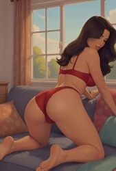 ai_generated big_ass big_breasts doggy_style milf mother red_underwear shaking_ass small_waist sofa sound video your_mom